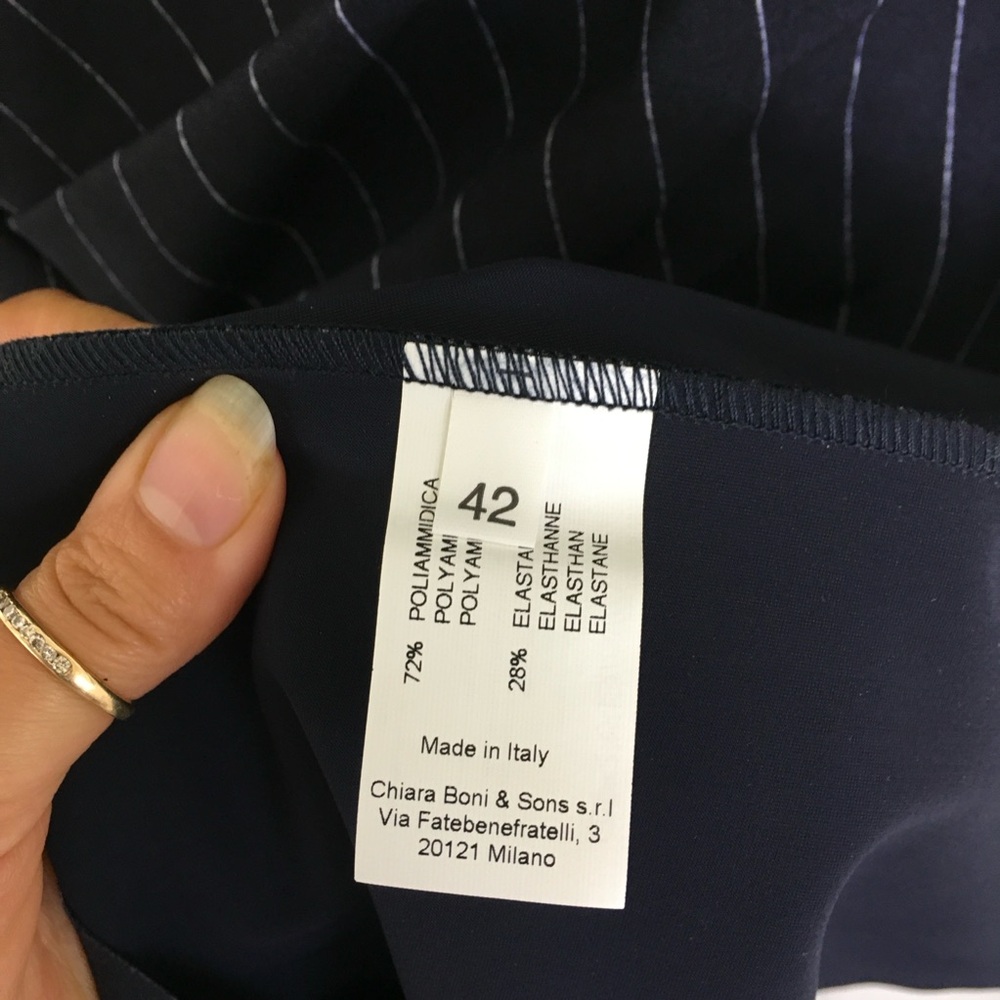 Chiara Boni Navy Blue Minna 3/4 Sleeve Pinstriped Ruched Dress Size 42 US XS - Picture 8 of 11